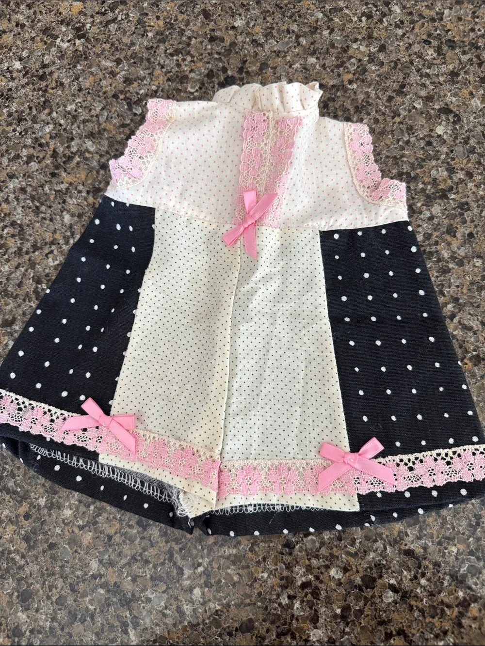 American Girl Doll 18" Doll Handmade Pink & Black Polka Dot Romper w/ Lace Bows - Picture 1 of 5